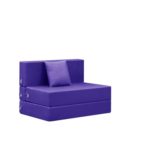 Image of Foldable 1-Seater, 3X6 Sofa Bed | Convertible Sofa Cum Bed with Cushion Jute Fabric Perfect for Living Rooms & Guest Rooms - Purple