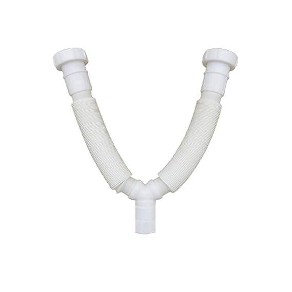 Image of Infinite rech Two in One /Double sink Waste Pipe PVC White Hose Pipe for Kitchen Sink Heavy Duty Waste Water Drain Hose /Outlet Tube Connector