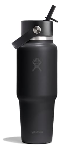 Hydro Flask Travel Water Bottle - Insulated Stainless Steel - Wide Straw Lid, Non Spill, Leakproof in 32 Oz Tonal Black