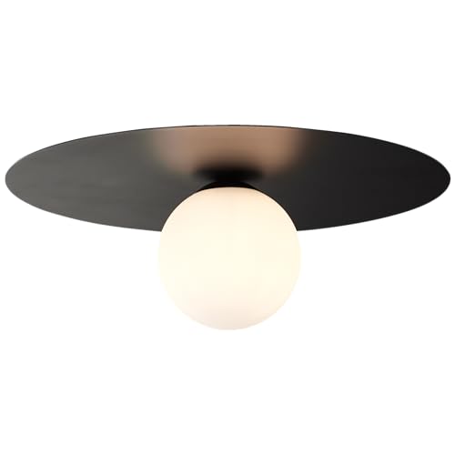 Lightbox plafonnier intemporel - 13 cm de hauteur - Ø 30 cm - plafonnier rétro avec boule de verre - G9, max. 10 W - en métal/verre - en noir