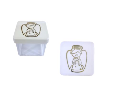 24 Caixinhas Acrílica 4x4cm Tampa Presente Gravura Anjo Dourado para Mimos Batizado Lembrancinhas Nascimento Anjinho Natal Maternidade (Branca)