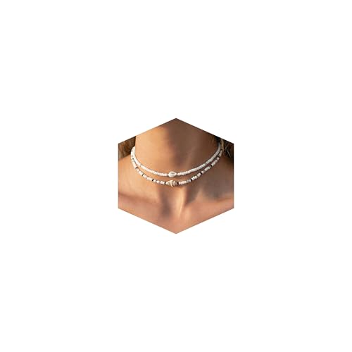 Lameybrt Cowrie Shell Surfer Necklaces, Hawaiian Beach Handmade Choker Set for Women, White Rice...