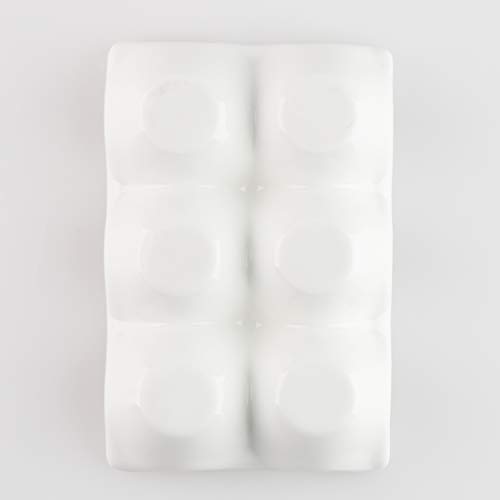 Ceramic Egg Holder 6 Cups Egg Tray Porcelain Fresh Egg Holder for Fridge Countertop Kitchen Storage (White)