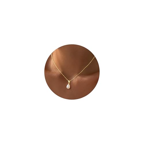 TINGN Kette Gold Farbe Damen 14 Karat Vergoldete Perlenkette Dainty Choker Kette mit Perlen Anhänger 40cm Perlen Halskette Mode Schmuck Geschenke für Damen Frauen