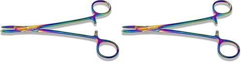 Image of Cynamed Olsen Hegar Needle Holder Driver with Multicolor /Rainbow Titanium Coating - Premium Quality - Hemostat with Scissors and Locking Mechanism (6.5 in. (16.51 cm)) (Pack of 2)
