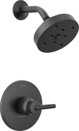 Delta Faucet Trinsic 14 Series Single-Function Shower Trim Kit with Single-Spray H2Okinetic Shower Head, Matte Black T14259-BL (Valve Not Included)