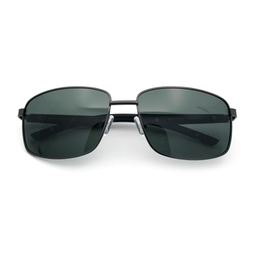 SA106 Polarized Mens Rectangular Metal Rim Gentlemanly Wrap Curved Sunglasses