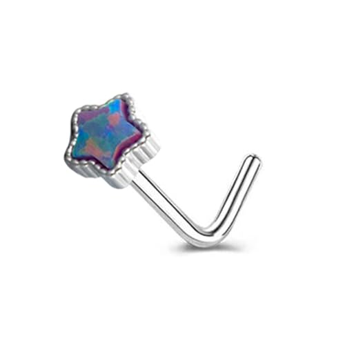Niaspi Star Opal Nose Ring L-Shaped Nostril Stud 20G Stainless Steel Crystal Small Star Nose Stud Rings for Women Dainty Nostril Piercing Jewelry (Purple)