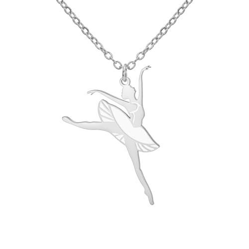 kkjoy Collier de Ballerine en Acier Inoxydable Pendentif de Danseur de Ballet Bijoux de Récital pour Femmes Amatrices de Danse (Modèle 4, Argent)