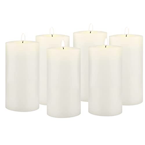 Image of Stonebriar Tall 3 x 6 Inch 80 Hour Long Burning Unscented Wax Flat Top Pillar Candles, White, 6 Pack