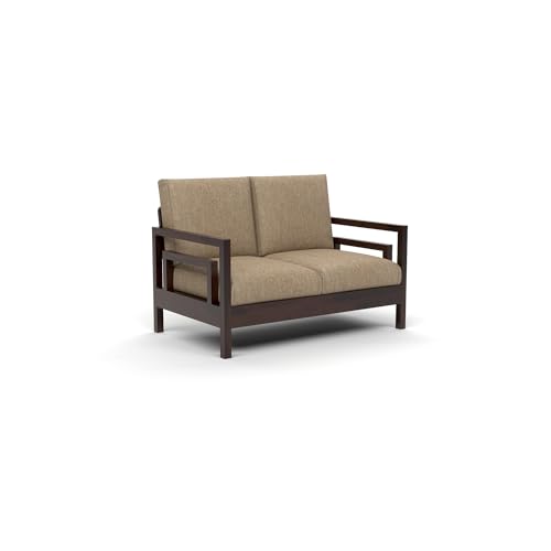 Image of Solid Sheesham Wood 2 Seater Sofa for Living Room | Premium Wooden 2 Seater Sofa Set for Office & Home Furniture Decor (Jake Walnut, 2 Seater)