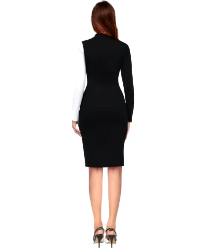 Image of Women Polyester Colour-Block Bodycon Dress, Round Neck and Comfortable Belt