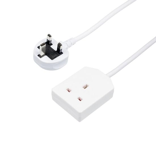 Masterplug One Socket Single Extension Lead, 10 Metre Cable, Unswitched, 1-Way Plug Extension Cable, Basic Power, White, 13A, 1G, 10m, BOG10