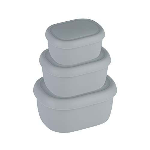 Codecozy Premium-Silikon-Frischhaltedosen - BPA-frei, mikrowellen- und gefriergeeignet, langlebig und flexibel, Meal Prep Container, Lunchbox, Set mit 3 Stück, klein, mittel, groß (grau) Cover