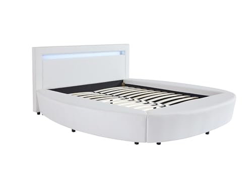 Vente-unique - Lit Rond 160 x 200 cm - avec LEDs - Simili - Blanc - ABULIS III
