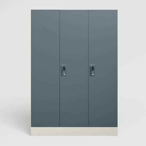 Image of Interio by Godrej Almirah Slimline 3-Door Steel Almirah, Cupboard for Clothes (Alpine White and Stormy Weather Matte), 1-Year Warranty, 7 Shelves, 1 Locker