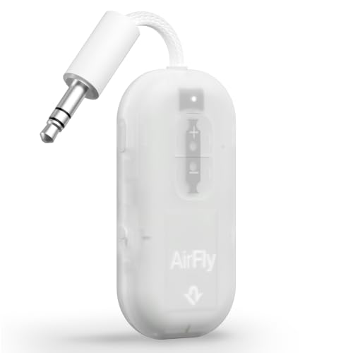 Image of AirFly Pro 2 - Bluetooth Adapter for Airplane, Pair 2 AirPods or Wireless Headphones - 3.5mm AUX Bluetooth Transmitter for Cars, Boats, Treadmills, TVs- Airplane Travel Essentials, Glacial White