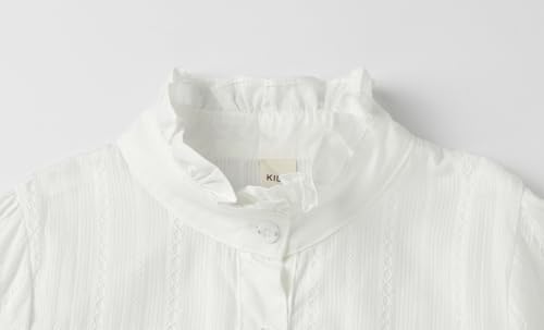 Image of LittleSpring Girls White Button Down Uniform Shirts Long Sleeve Ruffle Blouse