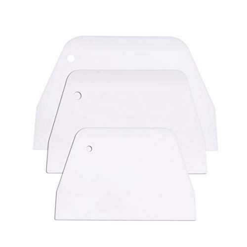 IFUNDOM 3 Pieces Dough Scraper Bowl Scraper Food-safe Plastic Dough Cutter Flexible Plastic Scraper Bench Scraper Multipurpose Food Scrappers for Bread Dough Cake Fondant Icing, White