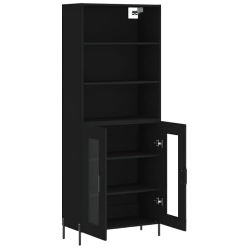 Credenza Buffet Cassettiera Mobile Contenitore Organizer Cucina Soggiorno Soggiorno Alto 69,5 X 34 X 180 Cm Multistrato Nero 02_0035072 - 2