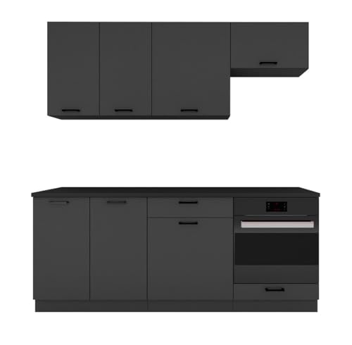 PEGANE Cuisine complète ANIA 6 éléments Couleur Graphite - Longueur 200/200 cm