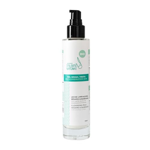 Alba Natura - Leche Limpiadora para Piel Grasa - Leche Limpiadora a Base de Sésamo y Leche de Burra - Limpiador y Desmaquillante - Efecto Seborregulador - 110ml