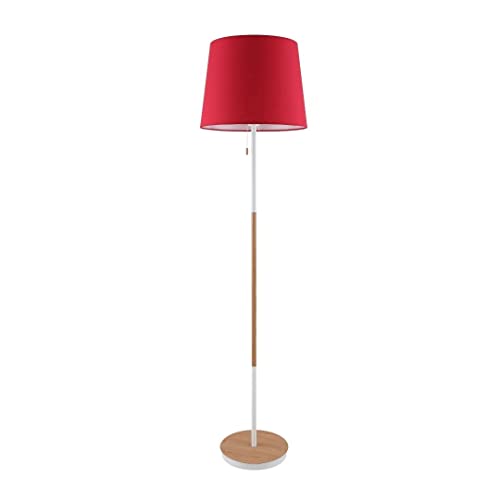 F BRIGHT Lámpara de Pie de Madera, Metalizada con Tulipa de Tela (Rojo)