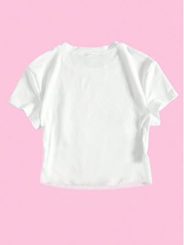 QJQ Girl's Bow Letter Graphic T Shirts Short Sleeve Crewneck Tees Summer Trendy Preppy Cute Tops Clothes3