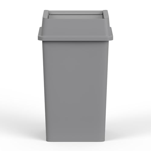 Image of 35 Gallon Gray Square Commercial Trash Garbage Can with Lid | Outdoor Office Restaurant School Kitchen