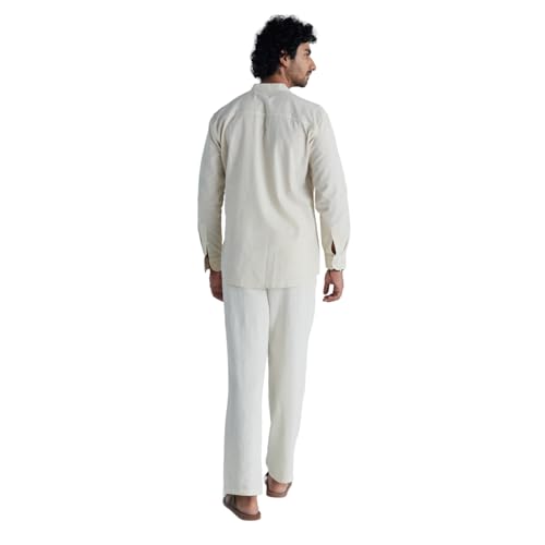 Image of SAADAA Men's Short Kurta - Linen Cotton Blend, Airy Fabric, Regular Fit, Mandarin Collar, Solid Color - Casual, Festive & Ethnic Wear