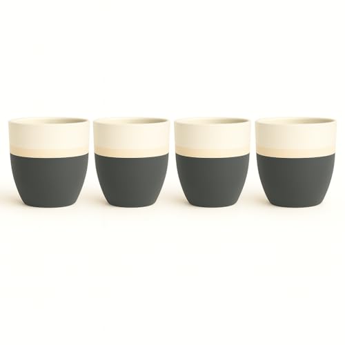 Image of Yo Green Ceramic Set of 4 Pot Indoor /Outdoor Plant - Modern Planter for Home and Office, Durable Ceramic, Stylish Finish with Vertical Ridges, Great Gift Idea (White /Grey)
