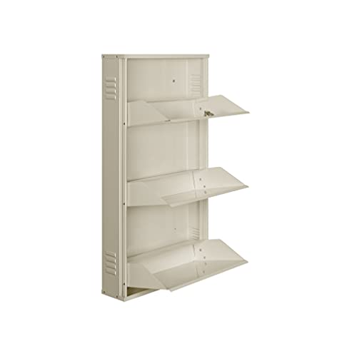 Image of DELITE KOM 20 Inch Wide, 3 Shelf Metal Shoe Rack Wall Mounted for Home with Central Lock | Holds Upto 8 Shoes or 12 Slippers Pair | 1 Year Warranty | (41 x 20 x 5 Inch, Ivory) | DIY | Space Saving