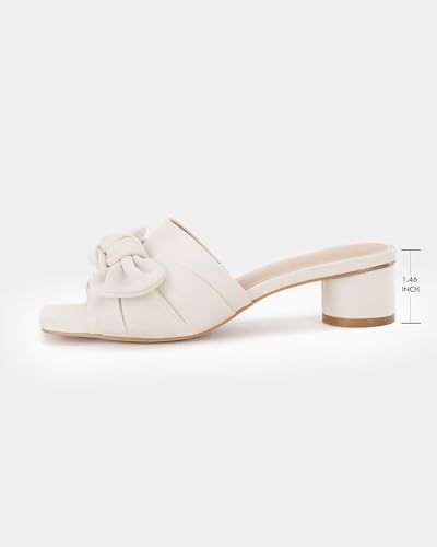 Image of Coutgo Womens Bow Slides Sandals Wide Width Slip On Chunky Low Heels Square Open toe Elagant Summer Shoes