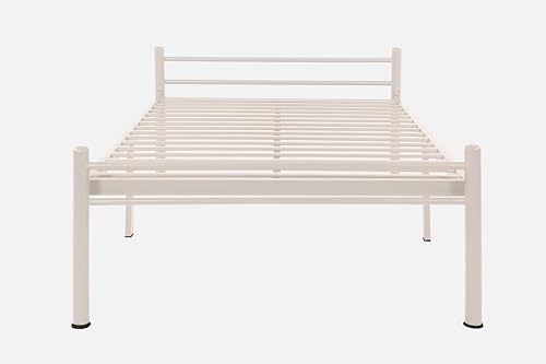 Image of Nivo Metal Extra Single Size Bed Without Storage | Wrought Iron Single Bed with Headboard & Footboard| Sturdy Powder Coated Platform Cot for Bedroom (Nivo Ivory)