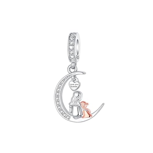 BIZK Mutter & Tochter Mond Charm Anhänger für Armband 925 Sterling Silber Charm Bead Pendant für Europäische Armbänder und Halsketten