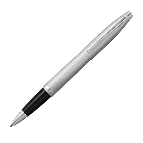 Image of Cross Calais Satin Chrome Refillable Rollerball Pen - Medium Point, Black Ink, Smooth Writing, Presented in a Luxury Gift Box
