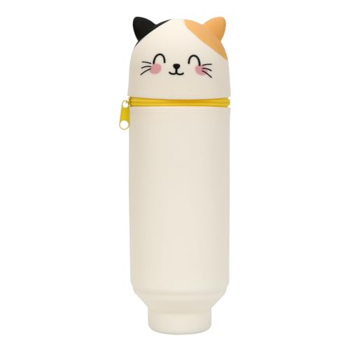 Philoctes 2 in 1 Federmäppchen Weiße Katze Süßes Mäppchen aus Silikon Bleistifttasche Stiftetasche Unisex Kosmetiktasche Niedliche Schule Geschenke für Kinder