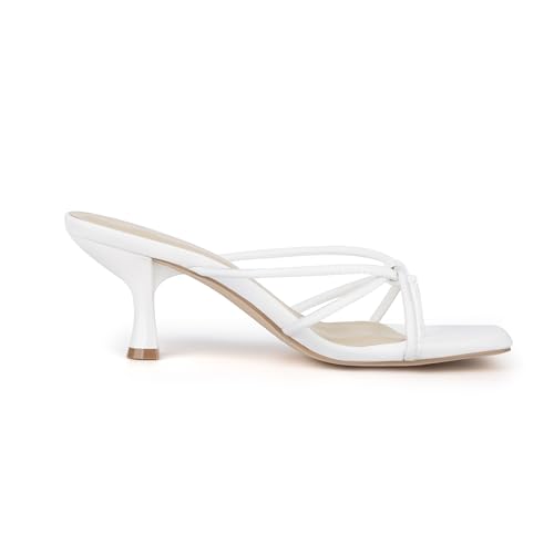 Image of Women's Strappy Square Open Toe Kitten Heel Thong Sandals Slip On Mule Style Dressy Summer Heels