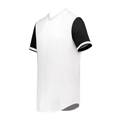 Augusta Sportswear Cutter+ Full Button Baseball Jersey White/Black 2XL