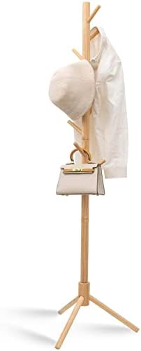Z&L HOUSE Coat Rack Freestanding, Pure Natural Solid Wooden Coat Tree, 8 Hooks And Adjustable Height Floor Hanger, Used In The Bedroom Living Room Office To Hang Clothes, Hats, Bags