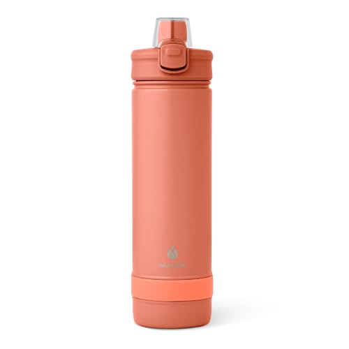 Manna Push Stainless Steel Bottle with Push-open Locking Lid and Sipping Spout - 26 Oz - Earth Rose Powder Coat