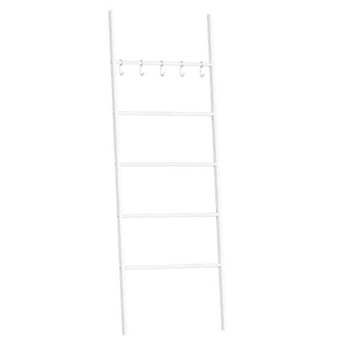 HOOBRO Escalera para Toallas, Toallero de Baño, Perchero con 5 extraíbles Ganchos, Escalera Decorativa, Estable, Estilo Industrial, para Mantas, Toallas, Bufandas, Blanco EWT62CJ01