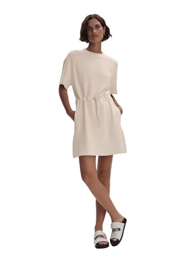 Image of COCOMARTS Dresses for Women Summer Short Sleeve Crew Neck Sweatshirt Dress Drawstring Waist Tunic Tops Mini Vacation Sundress