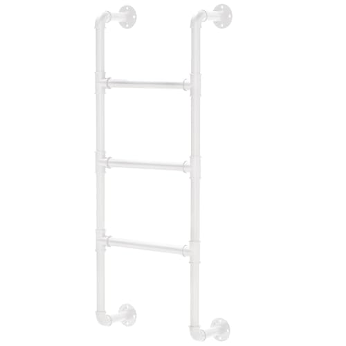 Escabeau mural en fer pour fenêtres de cave, greniers, lits superposés, 180,1 cm, en métal, blanc, parfait pour les camping-cars, les appartements, les terrasses extérieures, la solution d'escalade.