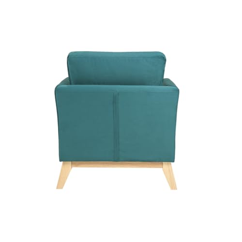 Poltrona Scandinava Velluto Petrolio Piedi In Legno Chiaro Oslo - 5