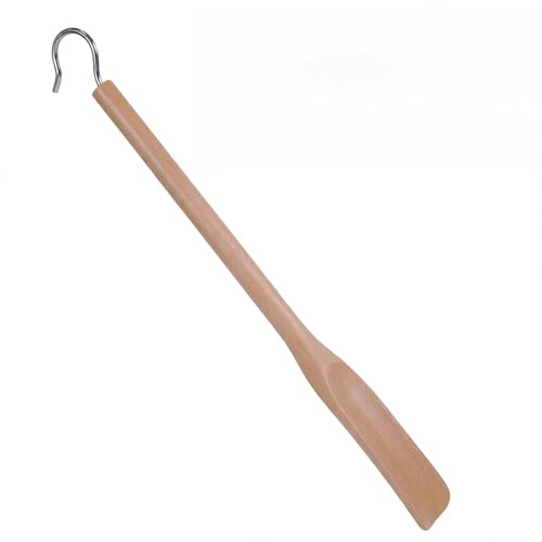 HGTC 17.3\" Innovative Wooden Shoe Horn with Boot Hooks, Multi-functional, Perfect Gifts for Seniors, Men, Women, Kids