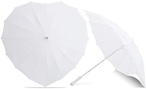 AoGV White Heart Shaped Wedding Parasol Umbrella for Bride, Engagement Photography and Photo Props
