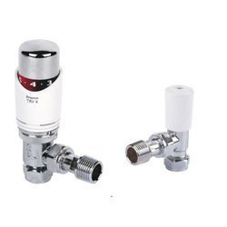 Drayton TRV4 White & Chrome Angled TRV & Lockshield, White and Chrome, 15mm