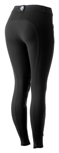 Equinavia Astrid Womens Silicone Full Seat Breeches | Mid Rise Riding Pants with Phone Pockets - Black/Dusty Blue - 40