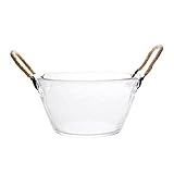 Luxshiny Glas Schale mit Doppelohr Lebensmittelechte Salatschüssel Mittelgroß Vielseitige Dessert und Obstsservierschale für Küche und Haushalt